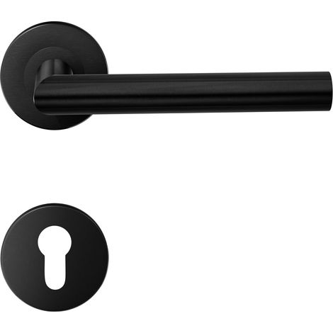 1 Paire - Poignée De Porte - Rosace - Acier Inoxydable - Fixation Robuste - Pour Intérieur Et Extérieur - Noir - 135x19 Cm