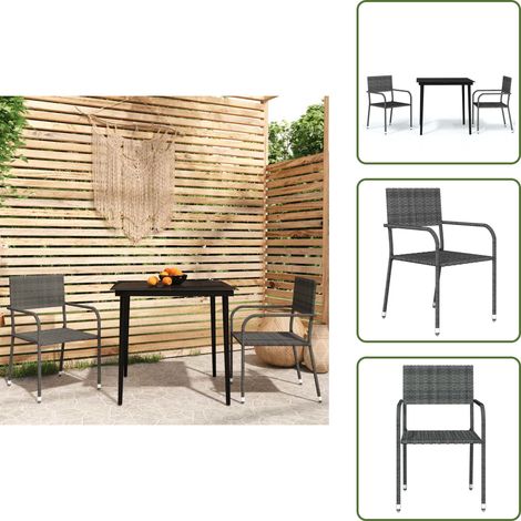 The Living Store 3-tlg. Garten-Essgruppe Grau - Gartenessgruppe (1/5)