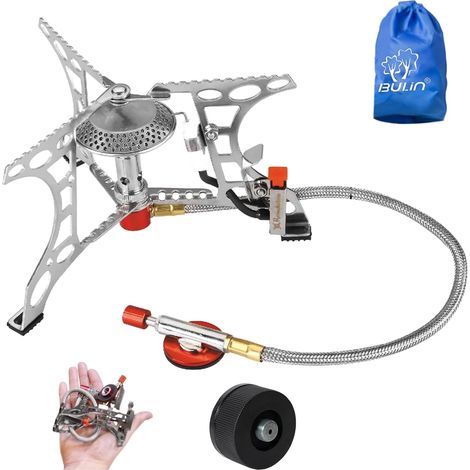 Réchaud Camping Portable avec Pare-Vent et Allumage Piézoélectrique Réchaud Gaz INOX Robuste avec Tuyau de Préchauffage et Adaptateur, pour Camping, Randonnée, Trekking et Pique-Nique (1/5)