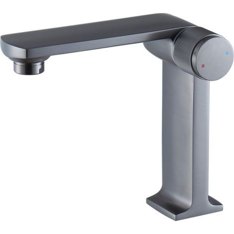 Grifo de lavabo para baño con agua fría y caliente, grifo mezclador de latón, gris. (1/5)