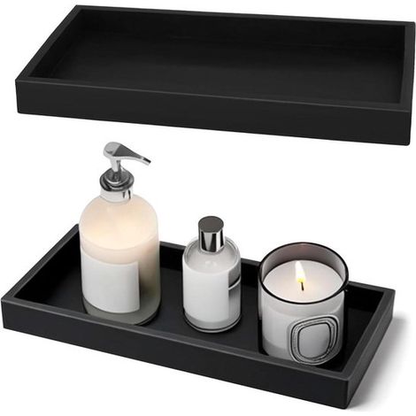 Set di 2 mensole da bagno in silicone nero, mensola decorativa quadrata 10 x 20 cm per vassoi per il trucco, mensola quadrata 70 x 70 cm (1/5)