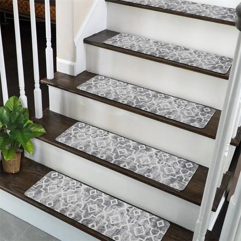 Tapis d'escalier antidérapants et amovibles 20 x 76 cm (lot de 4) - Protection optimale pour les marches d'escalier - Convient aux enfants, aux personnes âgées et aux animaux domestiques - Noir et gri (1/5)