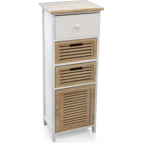 CASSETTIERA IN LEGNO CON 3 CASSETTI E ANTA 34X25X95CM BIANCA E NATURALE (1/2)