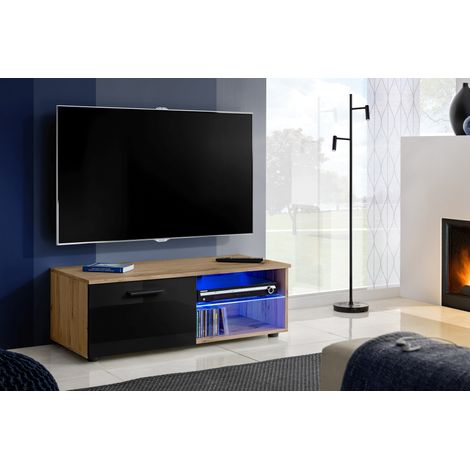 Extreme Furniture, Armoire TV T32-100, (LxHxP): 100 x 34,5 x 45, corps en Wotan Mat, Façades en Noir Brillant, LED RGB (1/5)