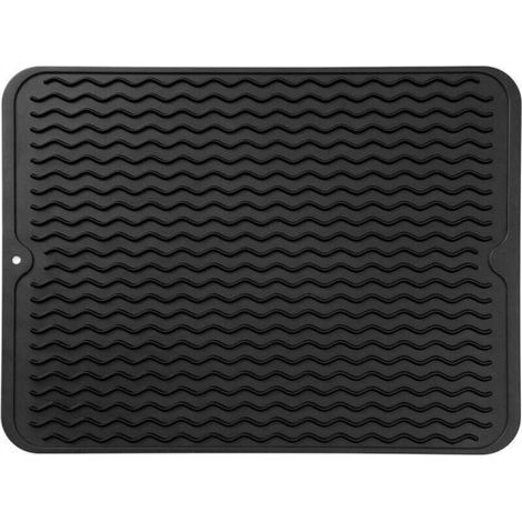 Tapis de séchage multi-usages en silicone pour comptoirs, éviers, réfrigérateurs ou tiroirs, noir, 40,6 cm (L) x 30,5 cm (l) (1/5)