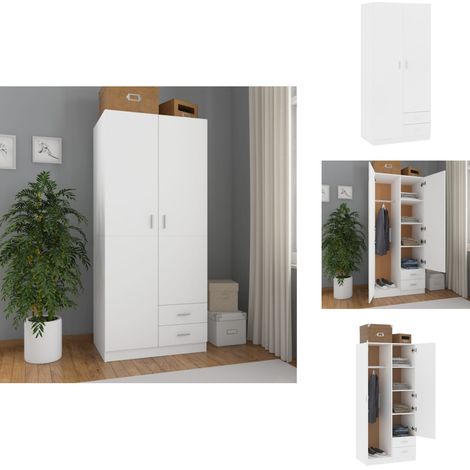 Garde-robe Blanc 80x52x180 cm Bois d’ingénierie - Armoire Blanche - Armoire Design - Meuble Rangement - Dressing Compact - Placard Étroit (1/5)