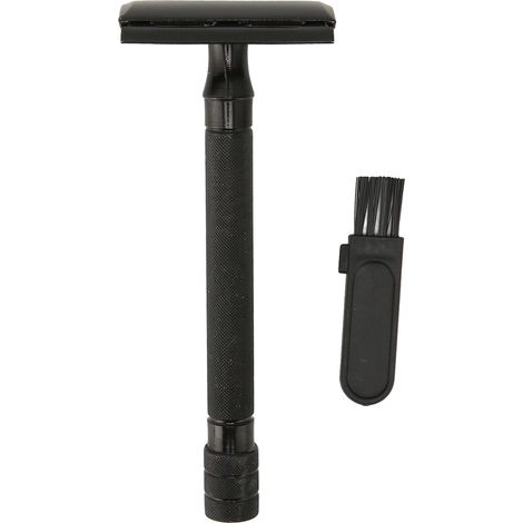 Rasoir manuel double tranchant en métal, prise confortable, tondeuse à barbe sûre avec brosse de nettoyage pour soin masculin (1/5)