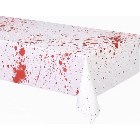 Grande nappe décorative d'Halloween blanche à motifs d'éclaboussures rouges, 245 x 75 cm (1/4)