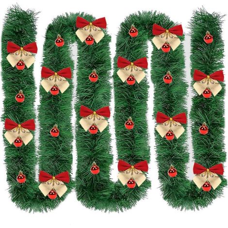 Weihnachtsgirlande 10M mit Schleifen und Kugeln, Künstliche Deko für Treppe & Kamin