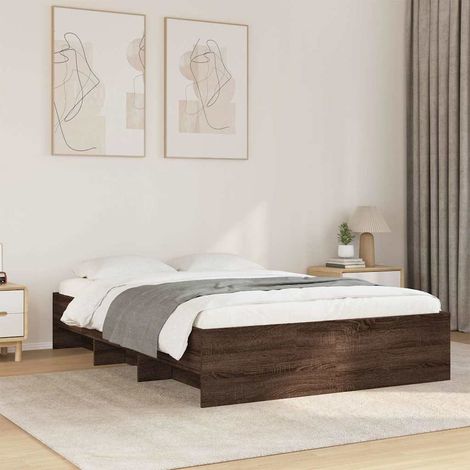 Cadre de lit avec rangement 120 x 200 cm, sommier à lattes, chêne marron, sans matelas - PANGIVO (1/5)