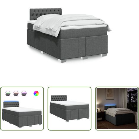 vidaXL Surmatelas - Sommier à lattes de lit avec matelas gris foncé 120x190cm tissu (1/5)