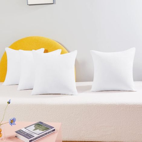 Lot de 4 housses de coussin 40x40cm, effet lin blanc, douces au toucher. (1/5)
