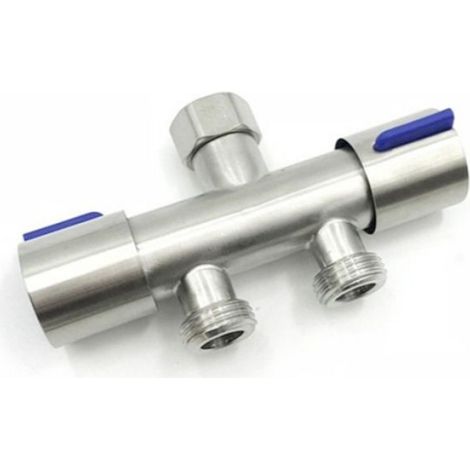 Répartiteur De Robinet - Acier Inoxydable 304 - 1 Entrée 2 Sorties - Style Roue Bleue - 1 Pièce (1/5)