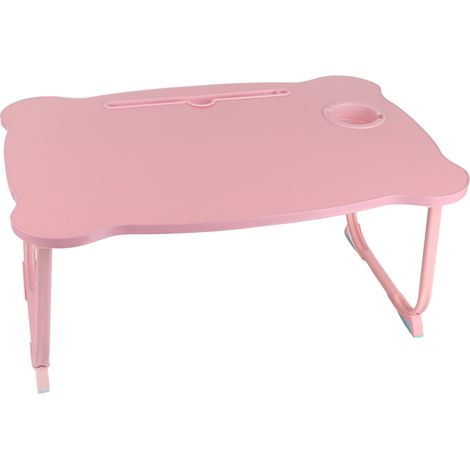 Tableau de lit pliable portable plateau petit-déjeuner mignon ours rose support ordinateur portable maison dortoir 60x40x28cm (1/5)