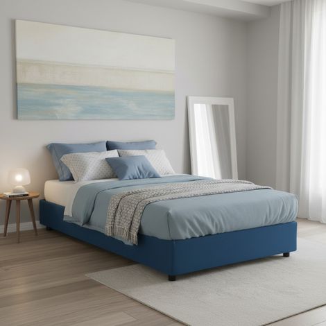 Lit à la française Attilino, déhoussable, fabriqué en Italie, bleu (1/5)