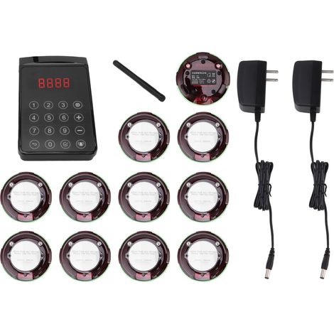Système d'appel sans fil pour restaurant - 10 récepteurs à vibration, bip et signal lumineux - Prise US (1/5)