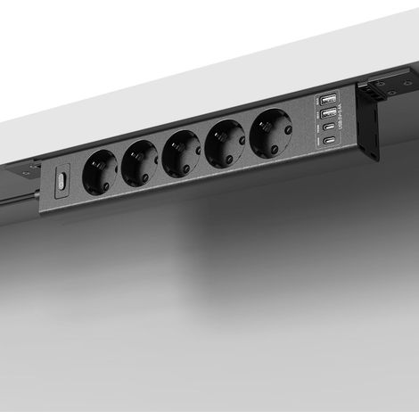 Multiprise pour montage sous table avec protection contre les surtensions, prise multiple commutable individuellement, 5 prises avec 2 USB A et 2 Type-C (PD 20 W), câble de 2 m (noir) (1/5)