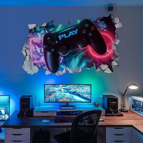 Autocollants muraux gamer 3D – Décoration moderne pour chambre garçon – Stickers faciles à poser – Matériaux transparents pour un rendu optimal (1/4)