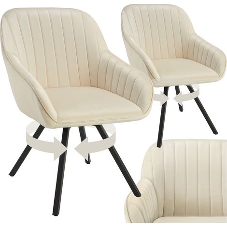 Lot 2 chaises pivotantes à 360° avec accoudoirs velours crèmes