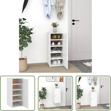 The Living Store Schuhschrank Weiß 32x35x70 cm Holzwerkstoff - Schuhschrank - Holzwerkstoff - Weißer Schuhschrank - Schuhorganisation - Garderobe (1/5)