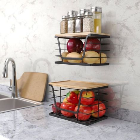 Panier à fruits mural pour placard de cuisine, étagère de rangement sous évier (petit format, 2 unités, 251414,9 cm) (1/4)