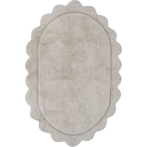 Tapis enfant ovale festonné Marisa en coton écru lavable avec sous-tapis antidérapant - PANGIVO (1/5)