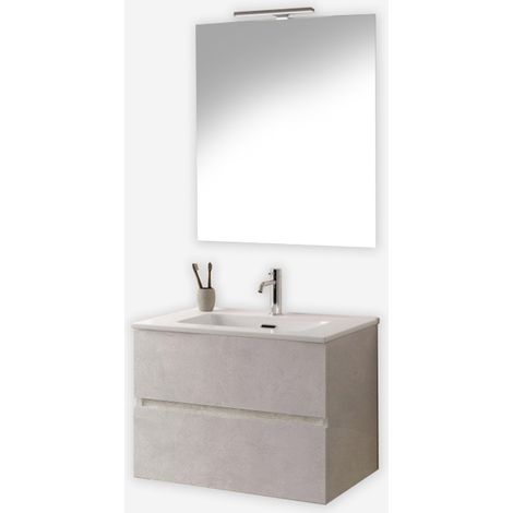 Mobile bagno sospeso con specchio e lavabo Orizon 80 - Grigio chiaro
