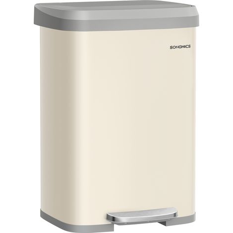 SONGMICS Poubelle de Cuisine, 50L, Poubelle à Pédale en Métal avec Couvercle, Grande et Haute, Beige (1/5)