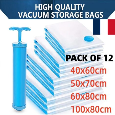 Ortviai – Lot de 12 sacs de rangement sous vide – double zip et triple valve, compression jusqu'à 80 % – compatible couettes, oreillers, vêtements et aspirateurs standards (1/5)