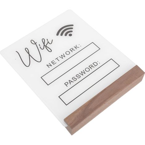 Panneau Wifi Acrylique avec Base Bois Allongée Signalétique Réseau sans Fil Stable et Transparente pour Hôtels Restaurants Salles de Conférence avec Support Stylo (1/5)