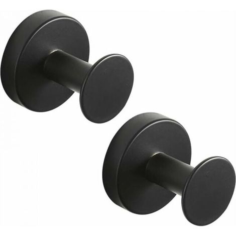 Set of 2 round bathrobe hooks made of stainless steel, black lacquered, wall-mounted, towel holder in modern style, YMYNY (1/4)