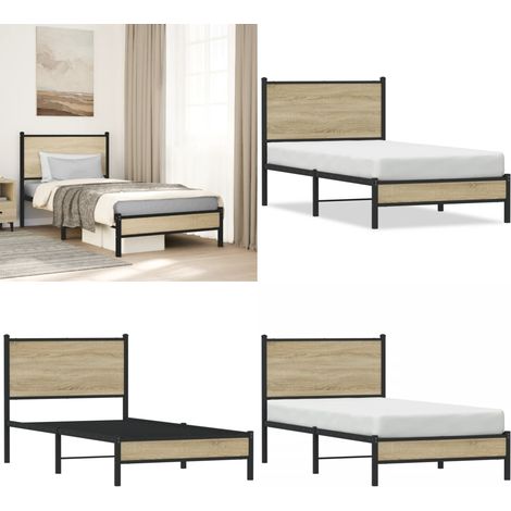 vidaXL Metallbett ohne Matratze Sonoma-Eiche 90x200 cm (1/5)