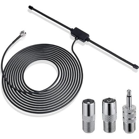 Antenne dipôle FM 50 ohms, câble coaxial à Cornet de 3 mètres, Adaptateur de Prise TV et de Prise Jack 3,5 mm, Convient aux récepteurs stéréo aux autoradios. (1/2)