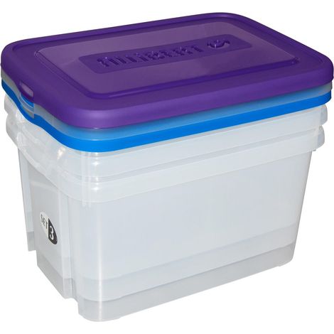 Juego de 3 cajas de almacenamiento Handy de 50 litros, 56 cm de ancho x 40 cm de profundidad x 28 cm de alto. CURVER