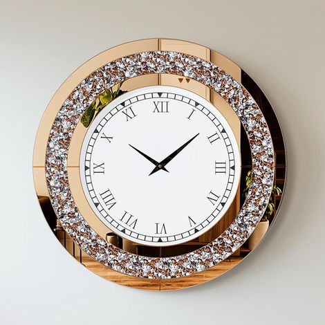 60cm Orologio a Specchio Vetro Diamante da Parete Rotondo Orologio Silenzioso da Muro per Cucina Soggiorno Salotto Decorazione (1/5)