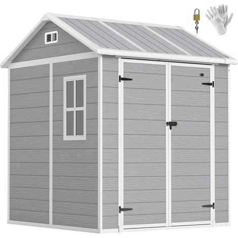 Abri de jardin, Gartenschuppen avec fenêtres, verschließbare porte, Kunststoff, gris (1/5)