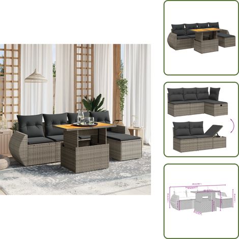 The Living Store 6-tlg. Garten-Sofagarnitur mit Kissen Grau Poly Rattan - Gartentisch (1/5)
