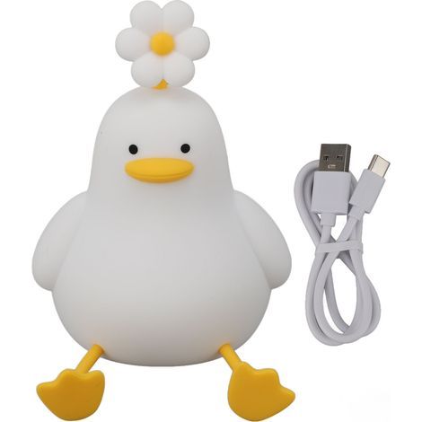 Cute duck-shaped night light, silicone lamp, 1200mAh, rechargeable, animal design, adjustable brightness, for children, bedside, bedroom, dorm room (1/5)
