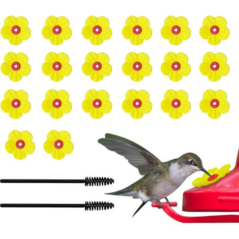 Lot de 20 mangeoires de rechange pour colibri avec brosse de nettoyage (jaune) (1/5)