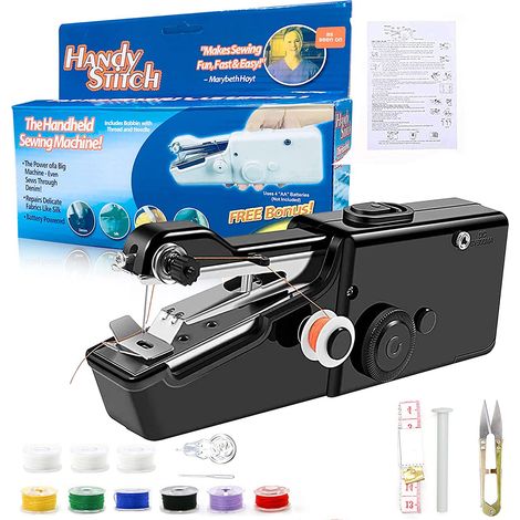 Machine à coudre portable sans fil, 18 pièces, mini outil électrique ménager pour tissus, vêtements, vêtements pour enfants, vêtements pour animaux, bricolage à domicile (noir)