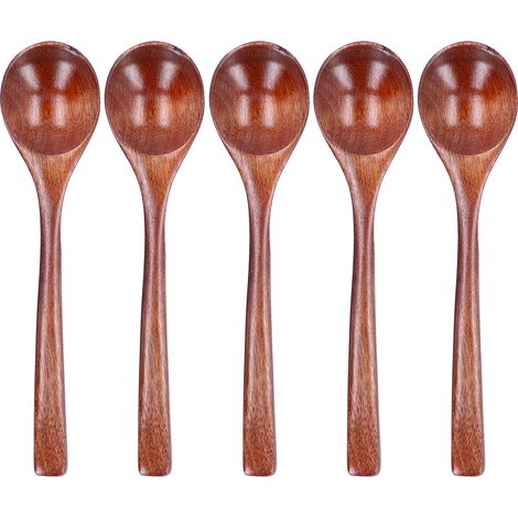 5Pcs Wood Soup Spoon Long Handle Rice Scoop Home Tableware for Kitchen Restaurant