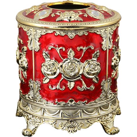 Caja de pañuelos decorativa europea de esmalte, contenedor - Rojo
