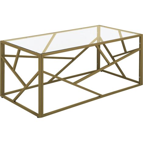 Beliani – Table basse rectangulaire en verre trempé – Cadre en métal doré – Style moderne et glamour – Dimensions 100x50x45 cm (1/5)