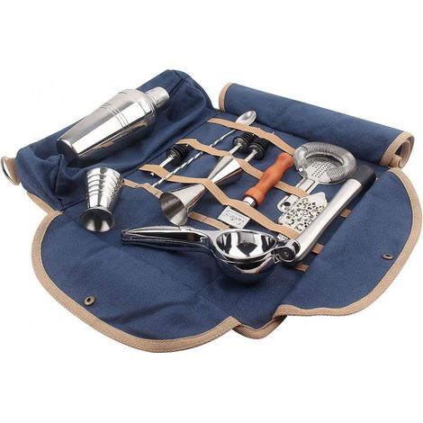 1 sac de barman, en toile 16A résistante, 8 poches organisées, poche latérale zippée, bandoulière réglable, idéal pour professionnels et amateurs (1/5)