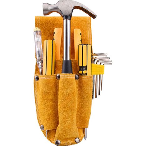 Sacoche à outils épaisse et résistante en cuir de vachette jaune multifonctionnel pour le rangement des outils. (1/5)
