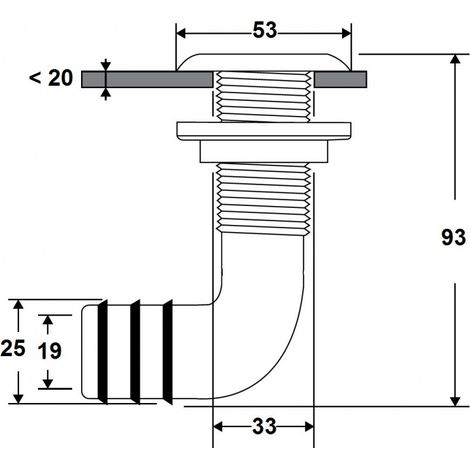 Passe coque plastique coudé 90° - NUOVA RADE - diam 25 mm (1/2)