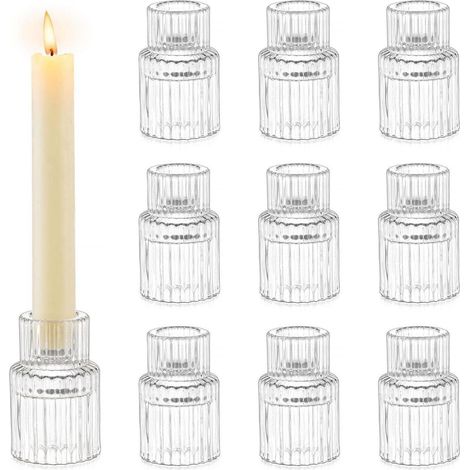 Glas Kerzenhalter für Stabkerzen, 10er Set, transparent, 6cm hoch (1/5)