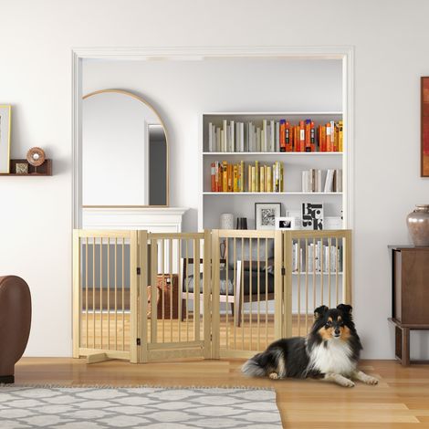 Barrière pour chien autoportante et pliable, avec porte et pieds, cadre en bois, 220 x 36 x 91 cm