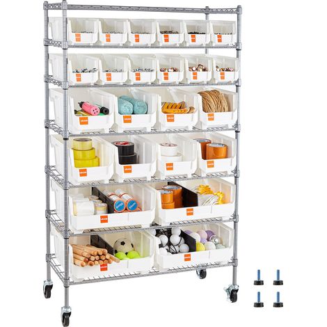 Étagère de Rangement Mobile 7 Niveaux Rayonnage sur Roulettes 24 Bacs pour Garage, Entrepôt, Bureau, Restaurant, Salle de Classe, Cuisine, en Fil d'Acier, avec Roulettes Pivotantes et 2 Freins (1/5)