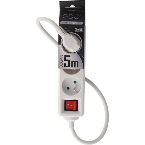 Rallonge électrique multiprise d'intérieur 3 prises avec terre et interrupteur 5m 16A 3680W blanc LOGAN White 3 Switch - EDO Solutions (1/4)